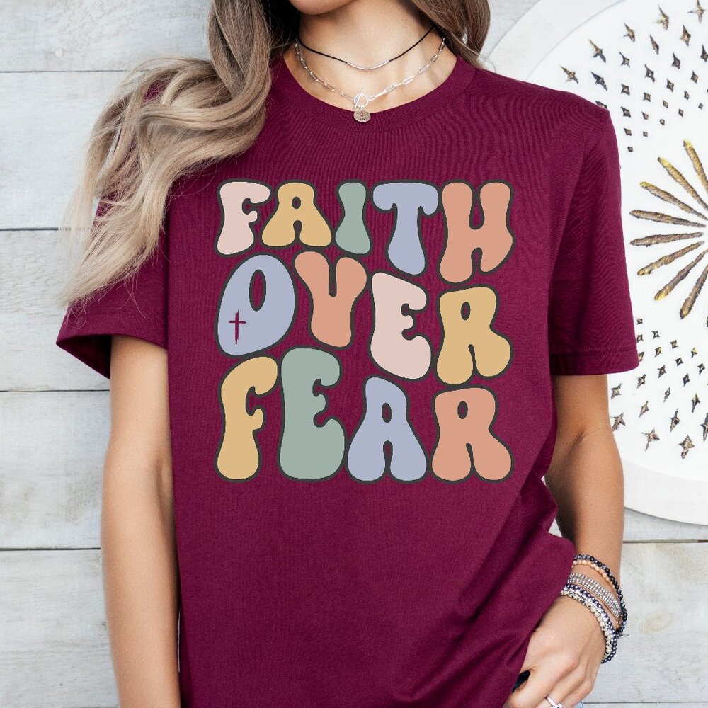 Faith Over Fear Retro Christian Jesus Shirt Unisex Handmade